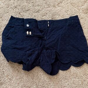 Crown & Ivy Dark Blue Scalloped High Waist Shorts